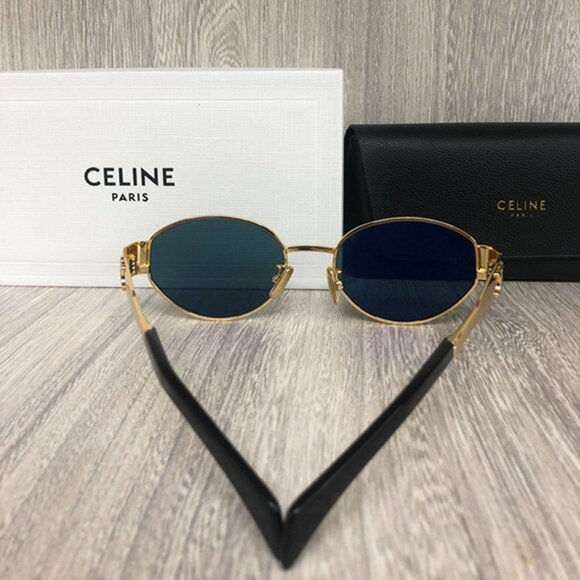 Celine Triomphe Gold Metal Sunglasses with Green Lenses